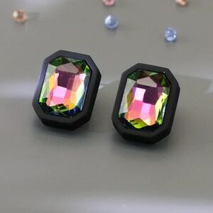 NwT Black Square Rhinestones Statement Earrings
